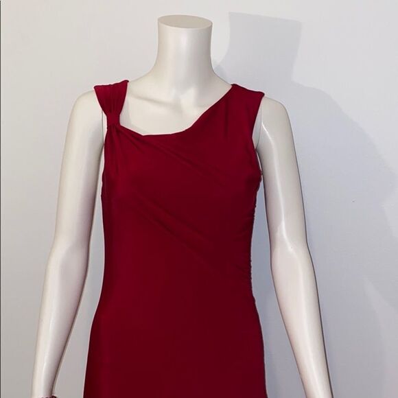 BCBGMaxAzria Burgundy Fitted Midi Slip Dress - Picture 15 of 15